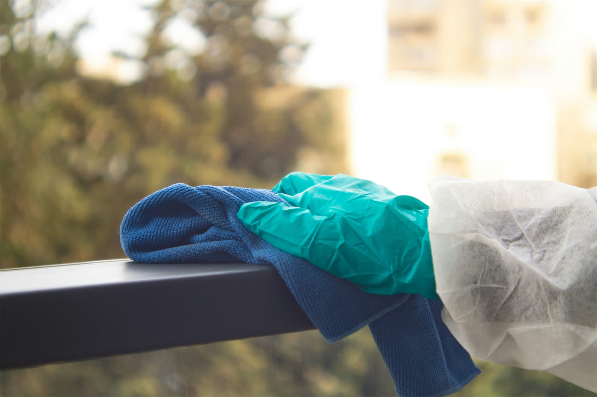 Careful wipe-down of a high-touch surface